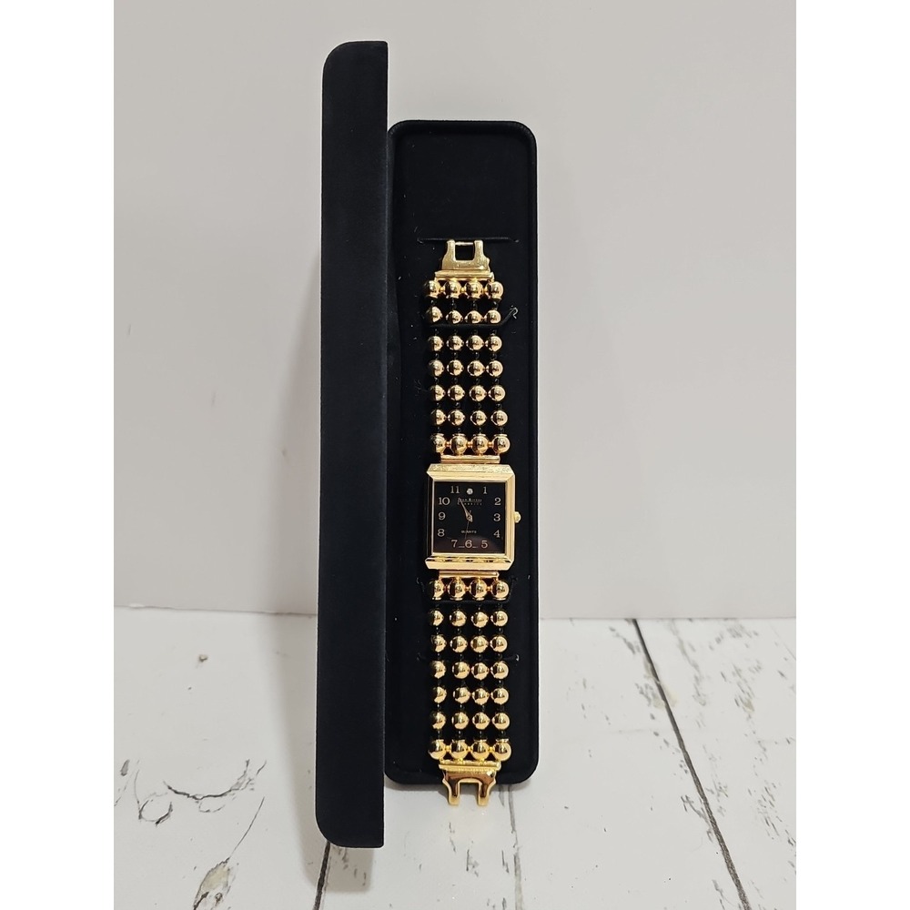 Joan River Watch Ladies gold tone bracelet style Square black with crystal works